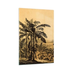 Cuadro sobre vidrio - Impresiones sobre Vidrio - Dibujo de árboles de plátano sobre un fondo de paisaje tropical. - 70x100cm - En un ambiente colonial - Decoración de pared moderna para salón y dormitorio ARTTOR