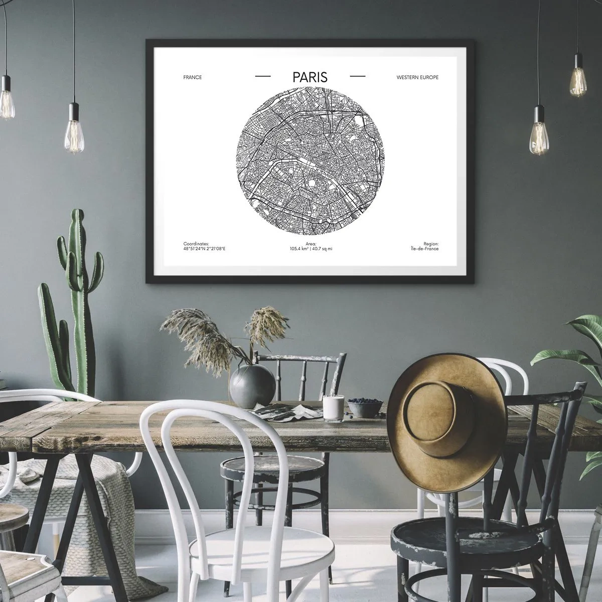 Póster en marco negro - Mapa de París en estilo minimalista - 70x50cm - Anatomía de París - Decoración de pared moderna para salón y dormitorio ARTTOR