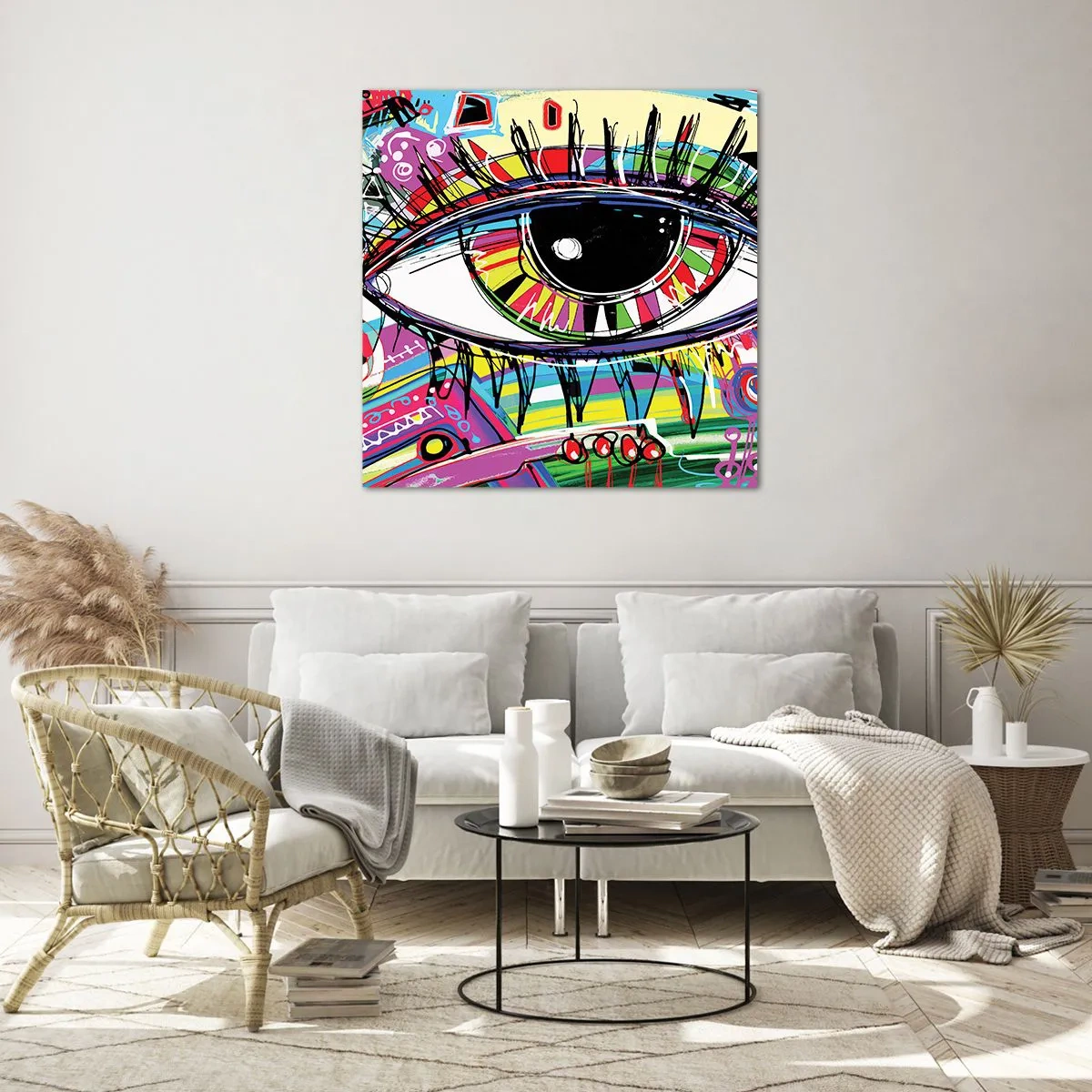 Cuadro sobre vidrio - Impresiones sobre Vidrio - Un ojo colorido - un alma colorida - 40x40 cm