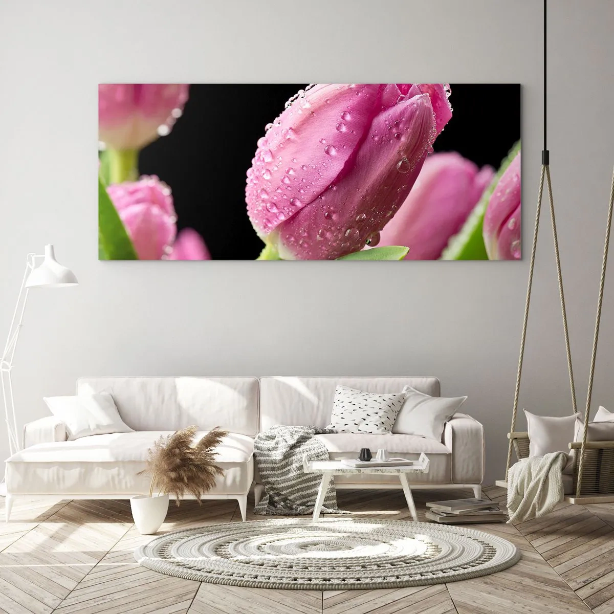Cuadro sobre vidrio - Impresiones sobre Vidrio - Un sueño de lilas en el rocío - 100x40 cm