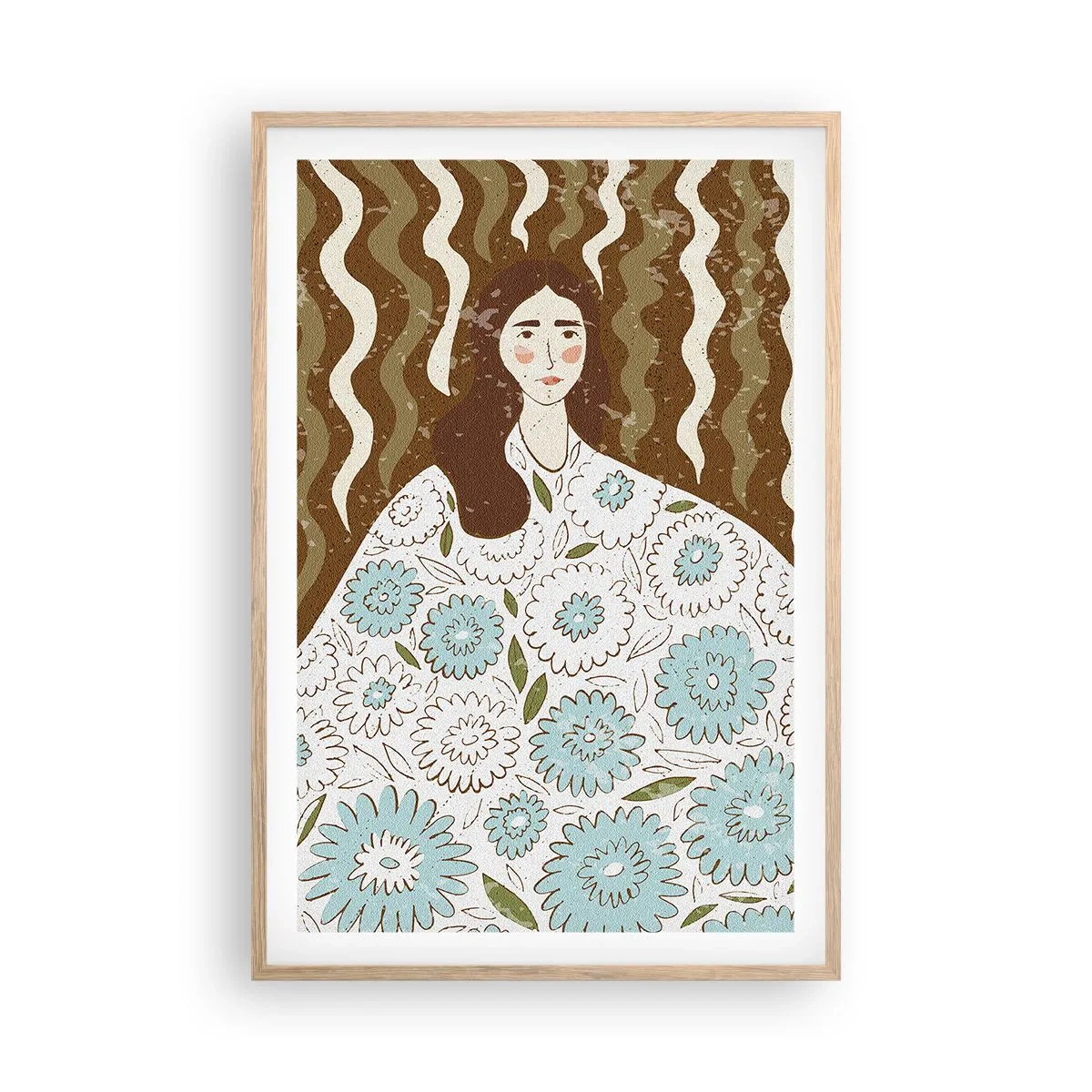 Póster en marco roble claro - Retrato con túnica de flores - 61x91 cm
