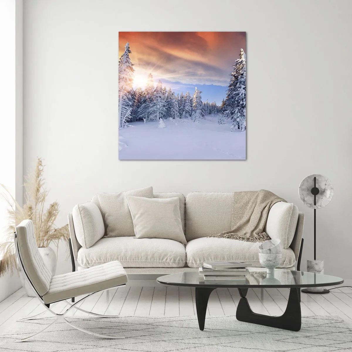 Cuadro sobre vidrio - Impresiones sobre Vidrio - Un espectáculo de naturaleza nevada - 30x30 cm