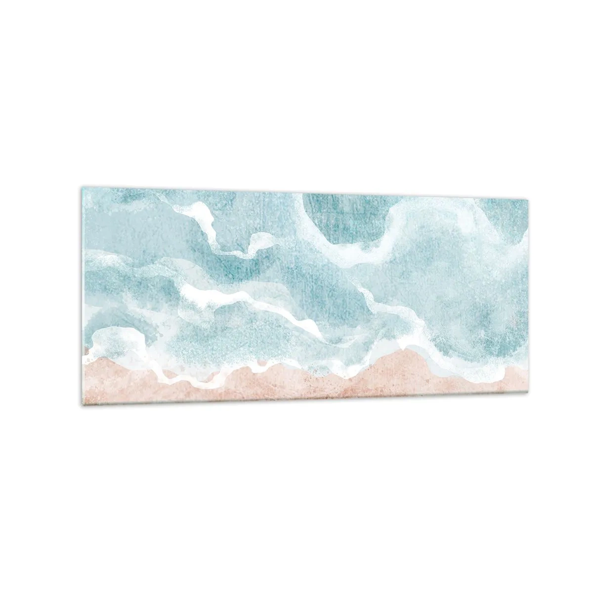 Cuadro sobre vidrio - Impresiones sobre Vidrio - Playa abstracta con olas en tonos azules y beige. - 120x50cm - Abstracción de nubes - Decoración de pared moderna para salón y dormitorio ARTTOR