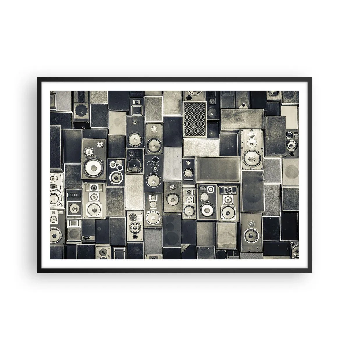 Póster en marco negro - Colección de altavoces de estilo retro - 100x70cm - Y todo fluye - Decoración de pared moderna para salón y dormitorio ARTTOR
