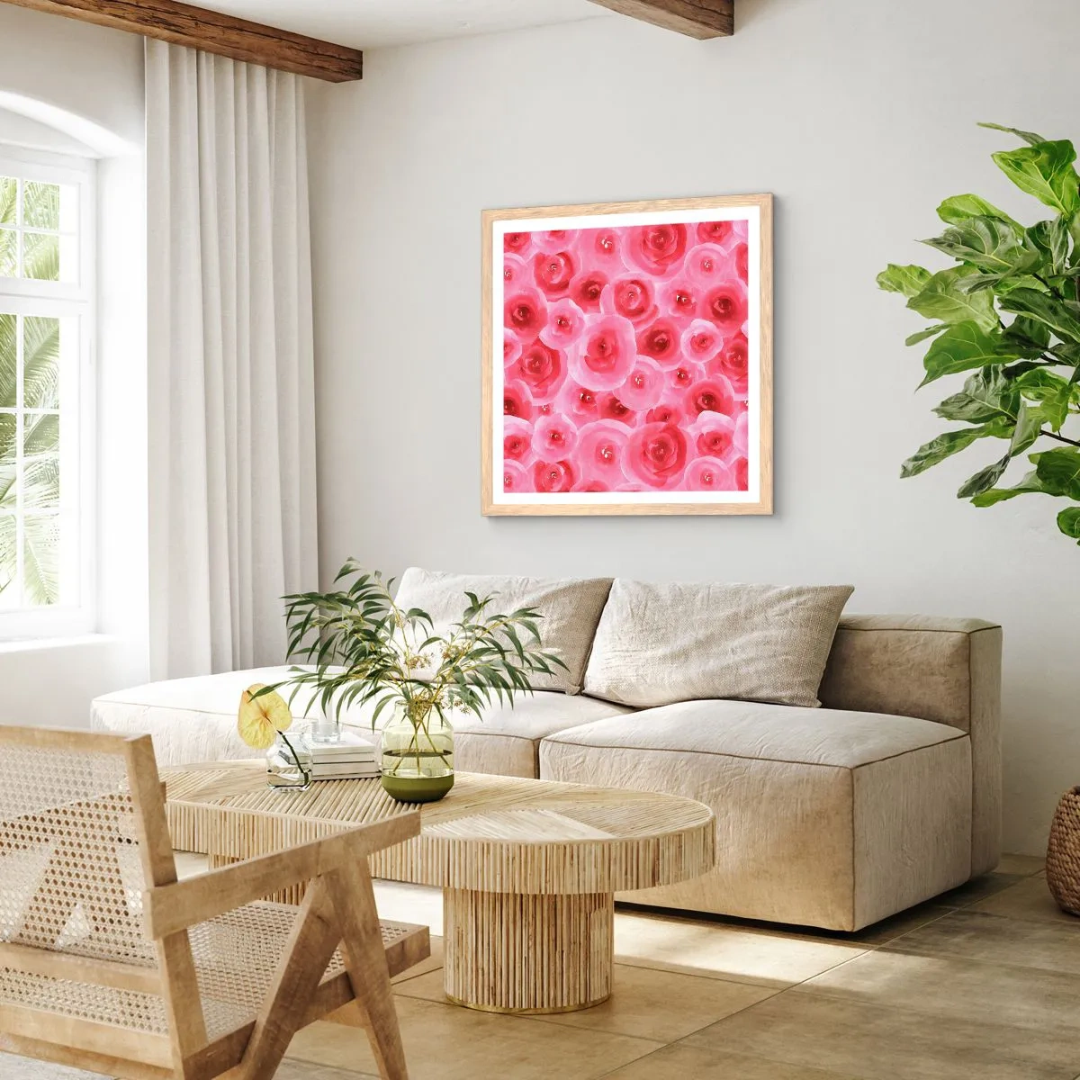 Póster en marco roble claro - Rosas abajo y arriba - 60x60 cm