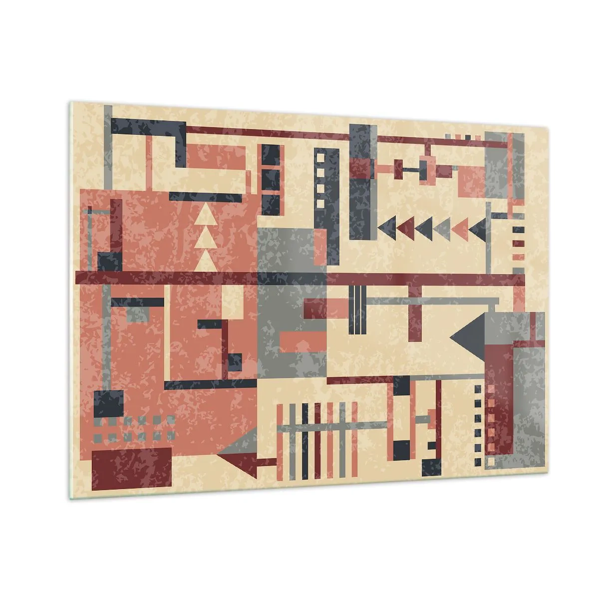 Cuadro sobre vidrio - Impresiones sobre Vidrio - Patrón geométrico abstracto en tonos beige y rojo. - 100x70cm - Una combinación de verticales y niveles - Decoración de pared moderna para salón y dormitorio ARTTOR