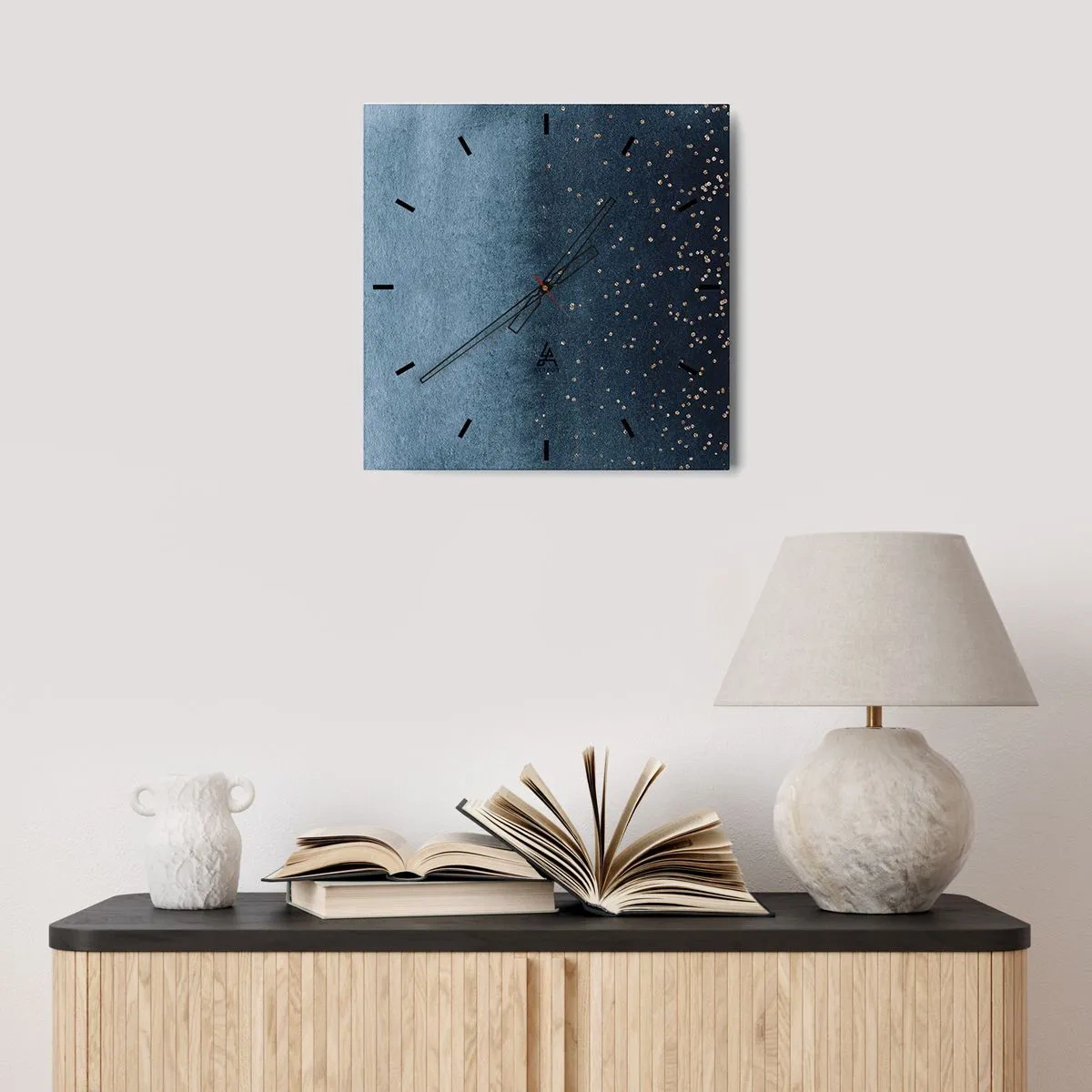 Reloj de pared - Reloj de vidrio - Composición - fases azules - 40x40 cm