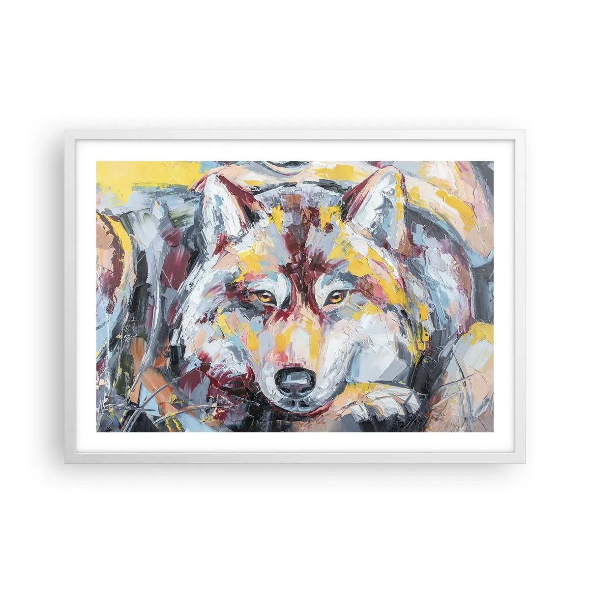 Póster en marco blanco - Pinceladas de lobo - 70x50 cm