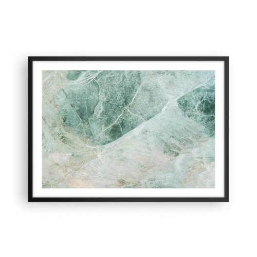 Póster en marco negro - Mármol verde con delicadas vetas blancas. - 70x50cm - El noble frescor de la piedra - Decoración de pared moderna para salón y dormitorio ARTTOR