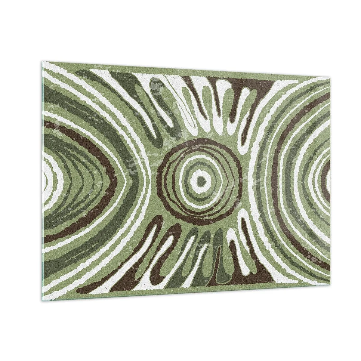 Cuadro sobre vidrio - Impresiones sobre Vidrio - Círculos concéntricos verdes y líneas abstractas - 100x70cm - Explosión de emociones - Decoración de pared moderna para salón y dormitorio ARTTOR