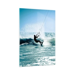 Cuadro sobre vidrio - Impresiones sobre Vidrio - Kitesurfista montando una ola a pleno sol - 70x100cm - Déjate llevar - Decoración de pared moderna para salón y dormitorio ARTTOR