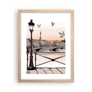 Póster en marco roble claro - Sobre los tejados de París - 30x40 cm