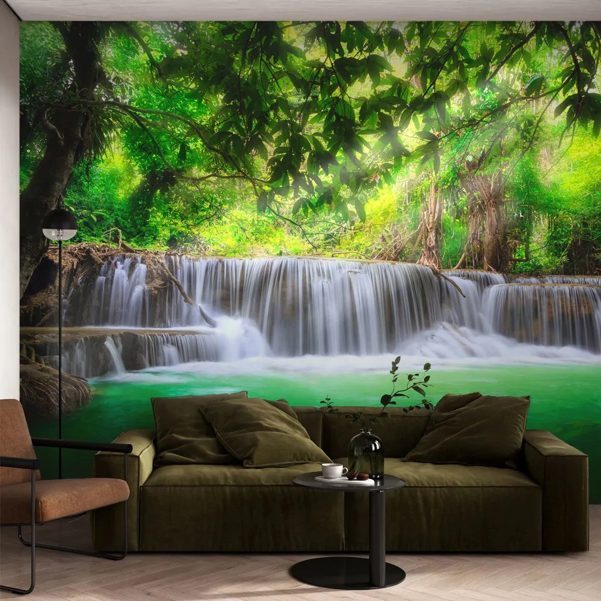 Fotomural Premium Canvas - Cascada en verde - Paisaje, Cascada, parque Nacional - 200x140 cm