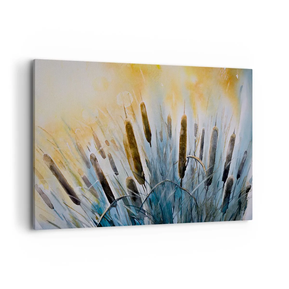 Cuadro sobre lienzo - Impresión de Imagen - Cañas pintorescas bajo los rayos del sol - 120x80cm - El frío del agua, el calor del sol - Decoración de pared moderna para salón y dormitorio ARTTOR