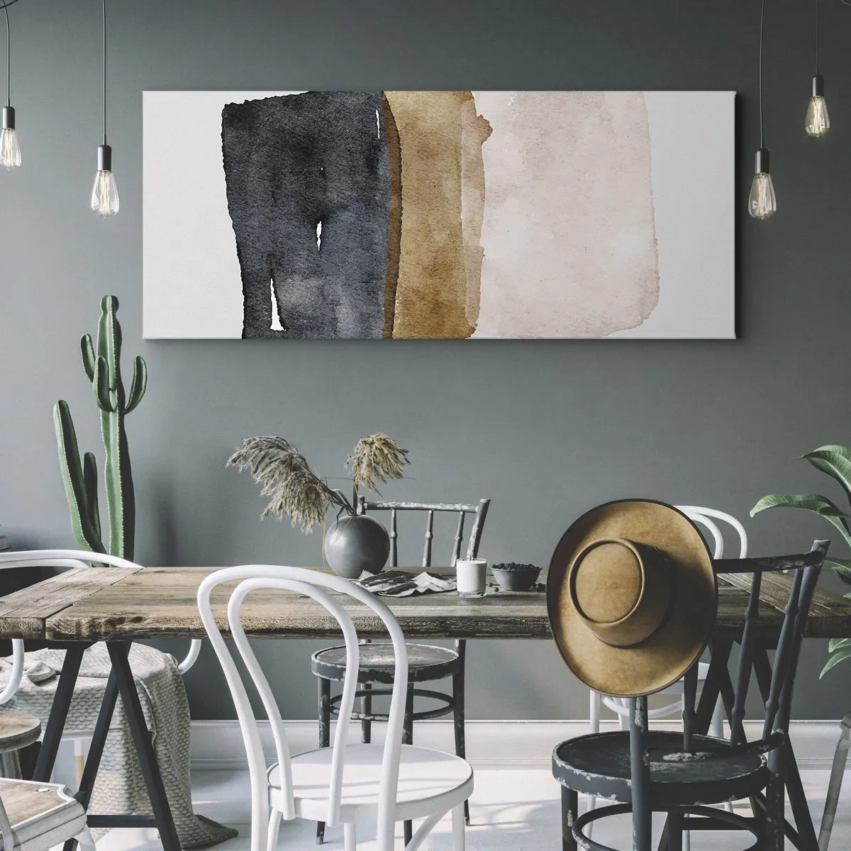 Cuadro sobre lienzo - Impresión de Imagen - Una composición minimalista de tres rectángulos en tonos tierra. - 140x50cm - Una composición de colores tierra - Decoración de pared moderna para salón y dormitorio ARTTOR