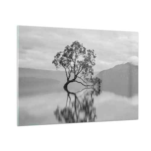 Cuadro sobre vidrio - Impresiones sobre Vidrio - Un árbol solitario en el agua en un paisaje en blanco y negro. - 100x70cm - Existe tal lugar en el mundo - Decoración de pared moderna para salón y dormitorio ARTTOR