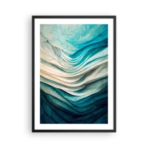 Póster en marco negro - Composición abstracta de ondas en tonos azules y beige. - 50x70cm - Azul insaciable - Decoración de pared moderna para salón y dormitorio ARTTOR