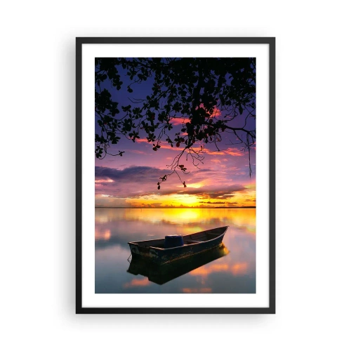Póster en marco negro - Un barco en un lago tranquilo al atardecer. - 50x70cm - Un cielo de ensueño - Decoración de pared moderna para salón y dormitorio ARTTOR