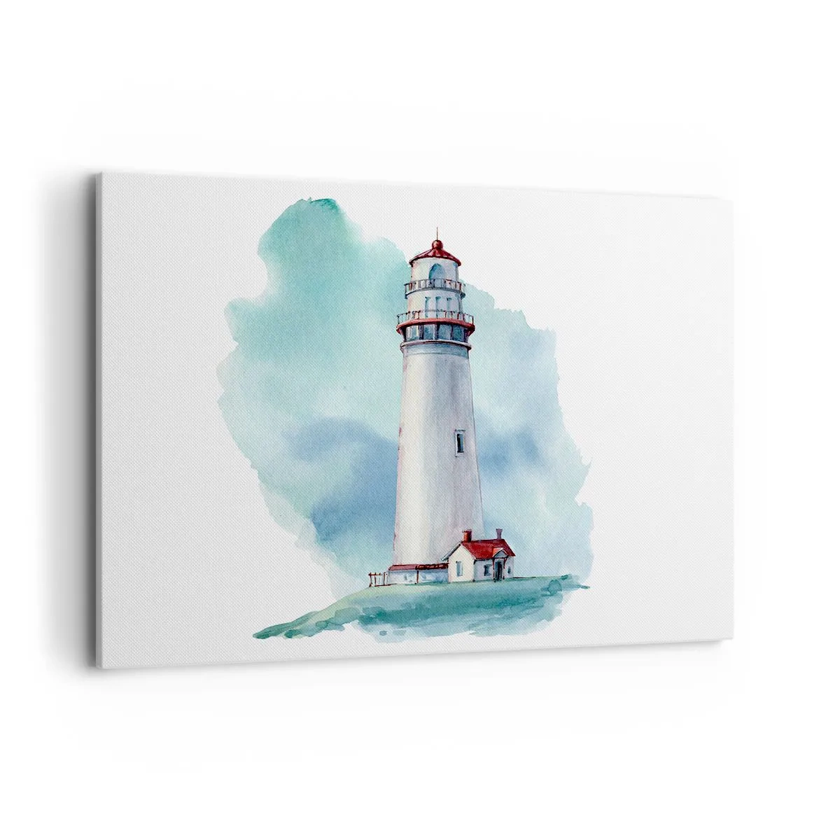 Cuadro sobre lienzo - Impresión de Imagen - Un faro sobre un fondo azul de acuarela. - 100x70cm - Gentil hermana del azul - Decoración de pared moderna para salón y dormitorio ARTTOR
