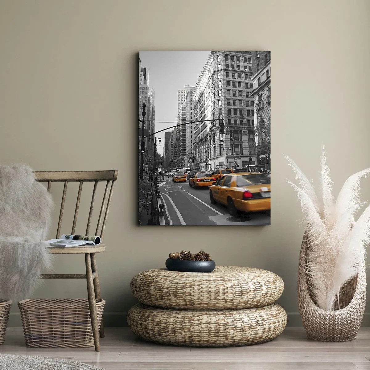 Cuadro sobre lienzo - Impresión de Imagen - Taxis amarillos en las calles de Nueva York - 80x120cm - Los soles de la gran ciudad - Decoración de pared moderna para salón y dormitorio ARTTOR