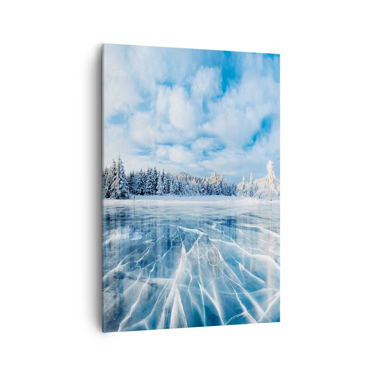 Cuadro sobre lienzo - Impresión de Imagen - Un lago congelado rodeado de un bosque cubierto de nieve. - 70x100cm - Vista deslumbrante y cristalina - Decoración de pared moderna para salón y dormitorio ARTTOR