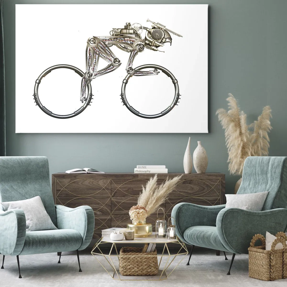 Cuadro sobre lienzo - Impresión de Imagen - Una bicicleta mecánica con un diseño futurista. - 70x50cm - Una magnífica máquina - Decoración de pared moderna para salón y dormitorio ARTTOR