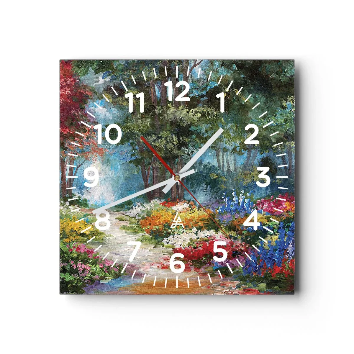 Reloj de pared - Reloj de vidrio - Jardín forestal, bosque floral - 40x40 cm