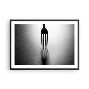 Póster en marco negro - Una versión minimalista de un tenedor en blanco y negro con juego de sombras. - 70x50cm - Luz y sombra - Decoración de pared moderna para salón y dormitorio ARTTOR
