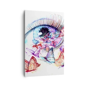 Cuadro sobre lienzo - Impresión de Imagen - Un ojo de acuarela rodeado de mariposas coloridas. - 80x120cm - El encanto de los ojos de cuento de hadas - Decoración de pared moderna para salón y dormitorio ARTTOR