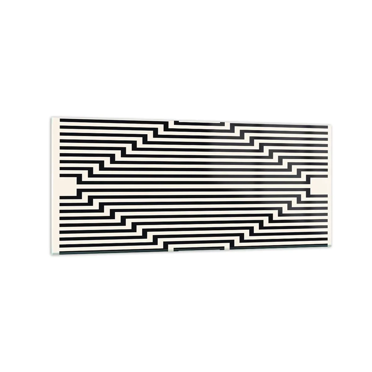 Cuadro sobre vidrio - Impresiones sobre Vidrio - Líneas blancas y negras que crean un efecto de ilusión geométrica. - 120x50cm - Ilusión geométrica - Decoración de pared moderna para salón y dormitorio ARTTOR