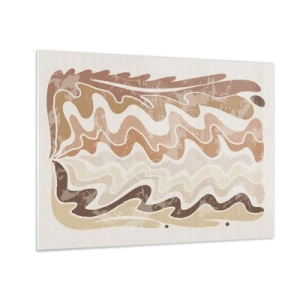 Cuadro sobre vidrio - Impresiones sobre Vidrio - Ondas beige y marrones en una composición abstracta - 70x50cm - Buena energía - buenas emociones - Decoración de pared moderna para salón y dormitorio ARTTOR