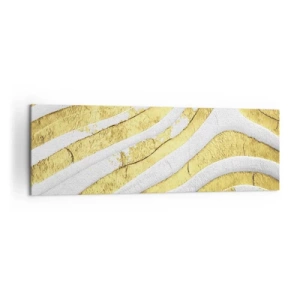 Cuadro sobre lienzo - Impresión de Imagen - Líneas abstractas doradas y blancas en una textura 3D - 160x50cm - Una composición en blanco y oro - Decoración de pared moderna para salón y dormitorio ARTTOR