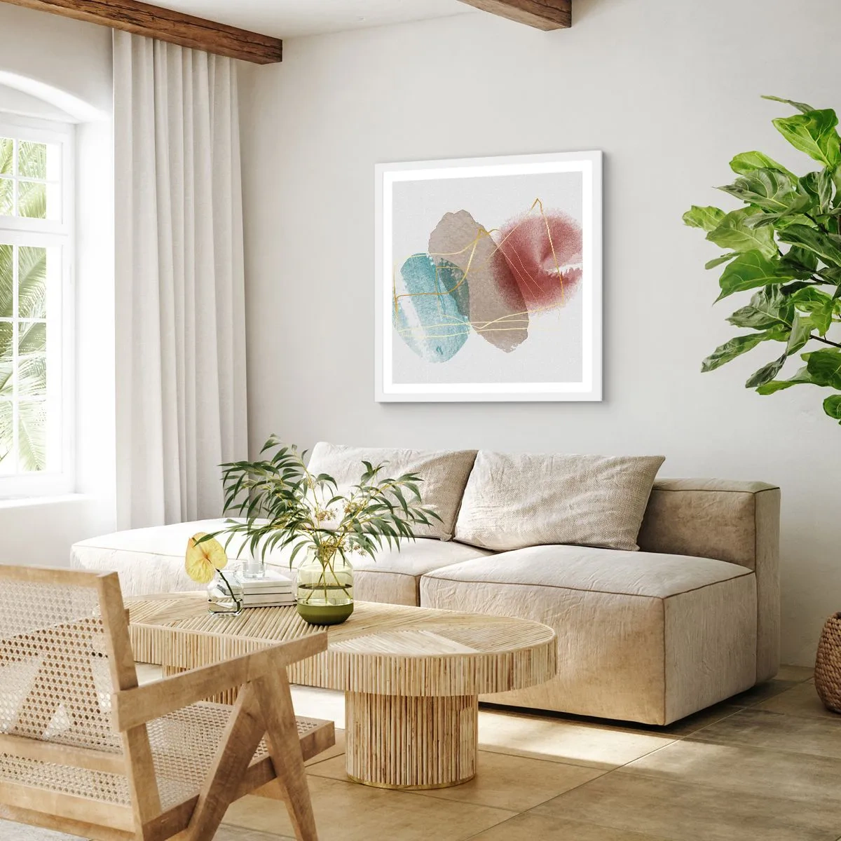 Póster en marco blanco - Abstracción coral del espacio - 50x50 cm