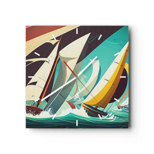 Reloj de pared - Reloj de vidrio - Una ilustración dinámica de veleros en un mar tempestuoso. - 30x30cm - Afrontar los elementos - Decoración de pared moderna para salón y dormitorio ARTTOR