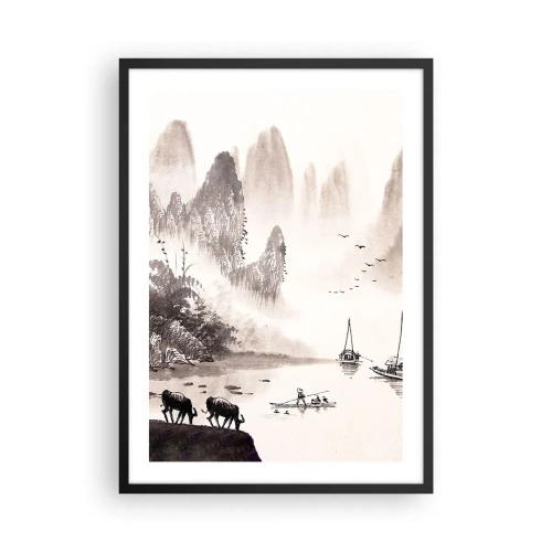Póster en marco negro - Paisaje chino en estilo tradicional - 50x70cm - La exótica vida cotidiana de Oriente - Decoración de pared moderna para salón y dormitorio ARTTOR