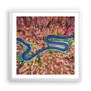 Póster en marco blanco - Un camino sinuoso a través del bosque - 50x50 cm