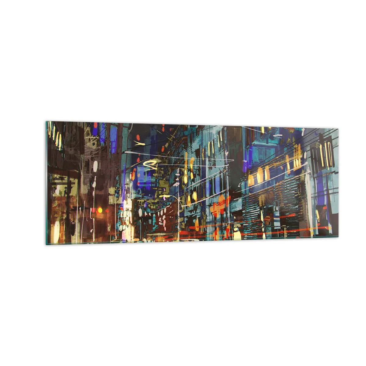 Cuadro sobre vidrio - Impresiones sobre Vidrio - Escena nocturna de la ciudad con luces de neón - 140x50cm - El bullicio nocturno de la calle - Decoración de pared moderna para salón y dormitorio ARTTOR