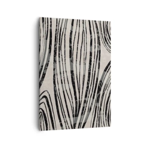 Cuadro sobre lienzo - Impresión de Imagen - Ondas abstractas en tonos blanco y negro - 50x70cm - Salpicadura de líneas - Decoración de pared moderna para salón y dormitorio ARTTOR