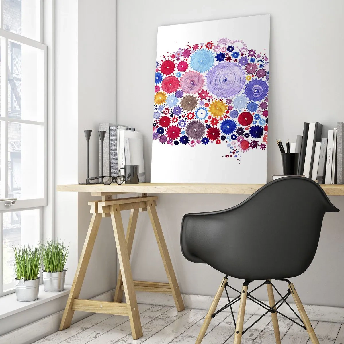 Cuadro sobre vidrio - Impresiones sobre Vidrio - Cerebro abstracto colorido con motivo floral. - 80x120cm - La máquina más perfecta de la naturaleza - Decoración de pared moderna para salón y dormitorio ARTTOR