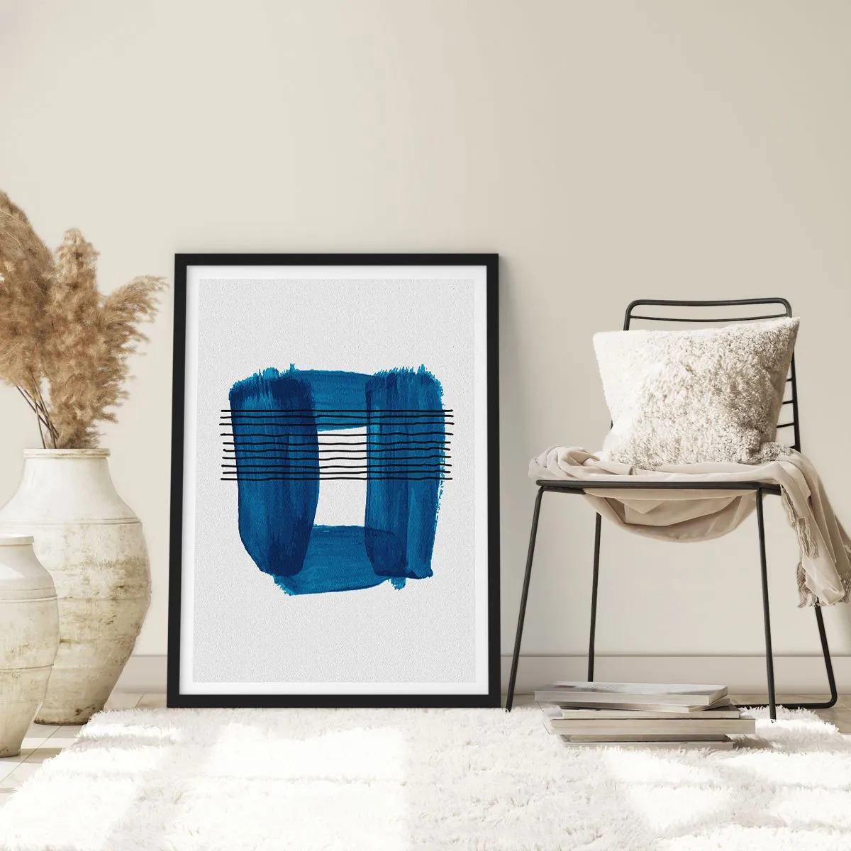 Póster en marco negro - Composición abstracta en tonos azules - 50x70cm - Composición azul y negra - Decoración de pared moderna para salón y dormitorio ARTTOR