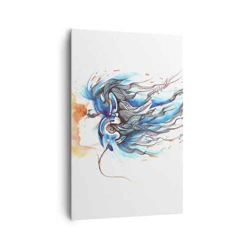 Cuadro sobre lienzo - Impresión de Imagen - Gráfico artístico de una mujer con auriculares con acentos musicales. - 80x120cm - Que suene la música - Decoración de pared moderna para salón y dormitorio ARTTOR