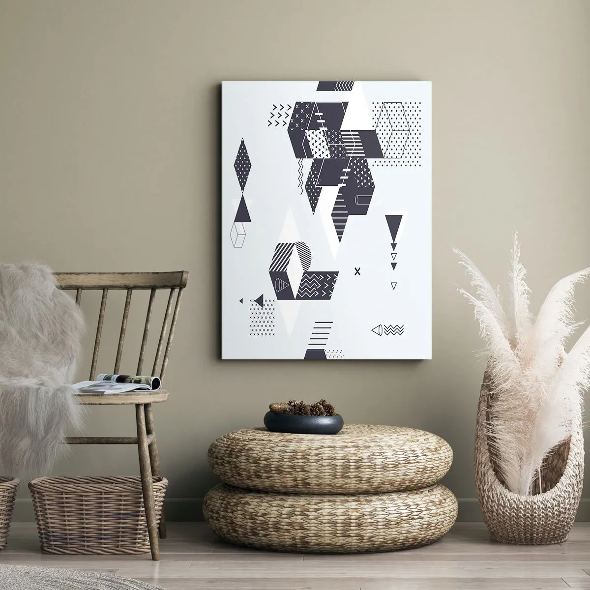 Cuadro sobre lienzo - Impresión de Imagen - Gráficos geométricos modernos en tonos blanco y azul marino. - 50x70cm - Las matemáticas en el alma - Decoración de pared moderna para salón y dormitorio ARTTOR