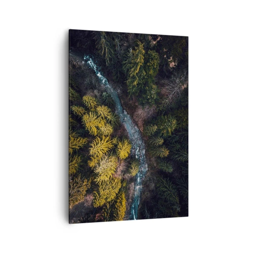 Cuadro sobre lienzo - Impresión de Imagen - Una vista desde arriba de un bosque con un río sinuoso. - 70x100cm - Rápido, cada vez más rápido - Decoración de pared moderna para salón y dormitorio ARTTOR