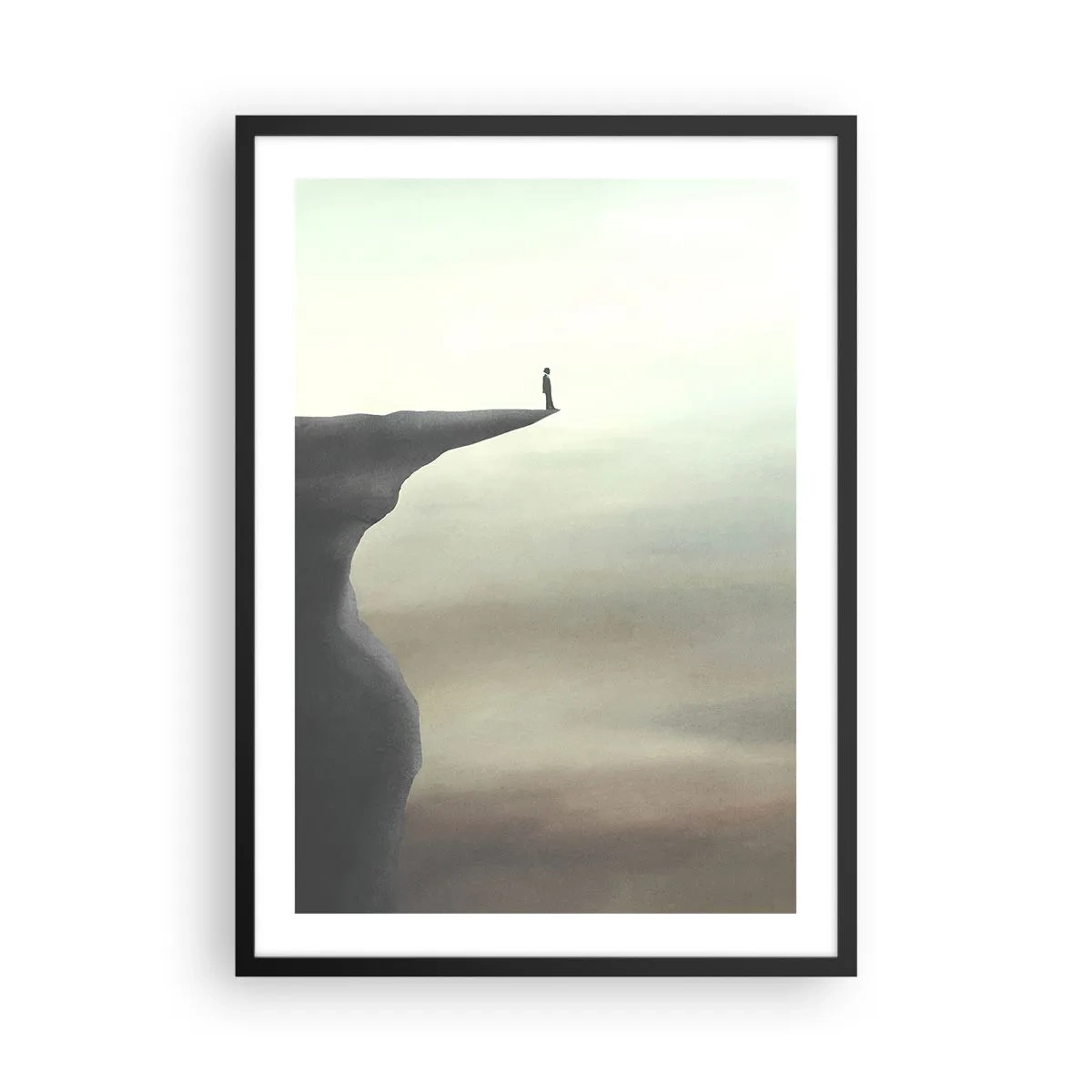 Póster en marco negro - Silueta de una mujer parada en el borde de un acantilado - 50x70cm - Hacia arriba, ¡por supuesto! - Decoración de pared moderna para salón y dormitorio ARTTOR