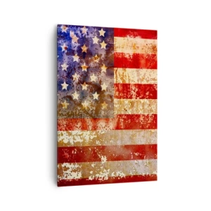 Cuadro sobre lienzo - Impresión de Imagen - Bandera estadounidense estilizada con efecto envejecido - 70x100cm - La gloria no pasa - Decoración de pared moderna para salón y dormitorio ARTTOR