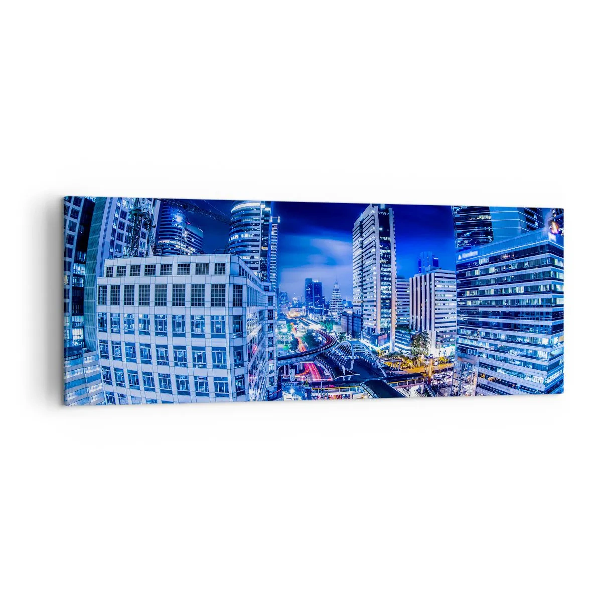 Cuadro sobre lienzo - Impresión de Imagen - Panorama nocturno de la ciudad con rascacielos y farolas - 140x50cm - Ritmos de la ciudad nocturna - Decoración de pared moderna para salón y dormitorio ARTTOR
