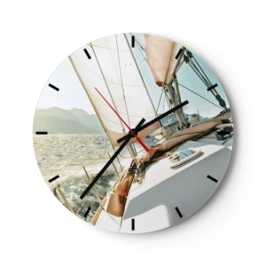 Reloj de pared - Reloj de vidrio - Un velero navegando por mares agitados en un día soleado. - 30x30cm - A toda vela - Decoración de pared moderna para salón, cocina y dormitorio ARTTOR