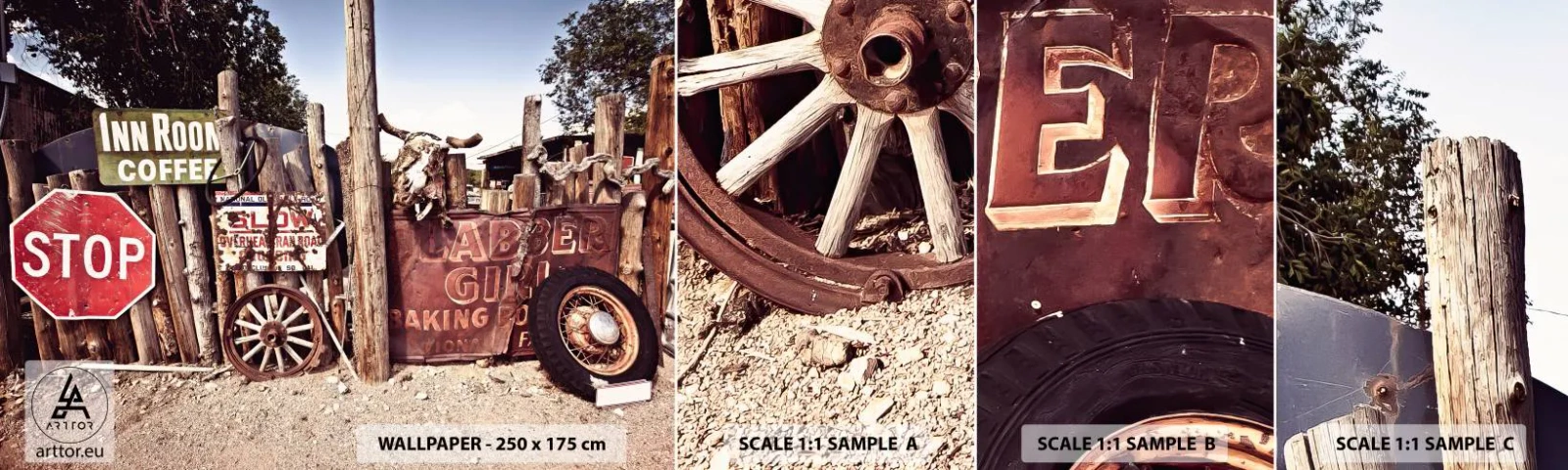 Muestra de fotomural autoadhesivo Deluxe Sticker - Y el tiempo se detuvo - Señal de tráfico, Ruta 66, EE.UU - 100x30 cm