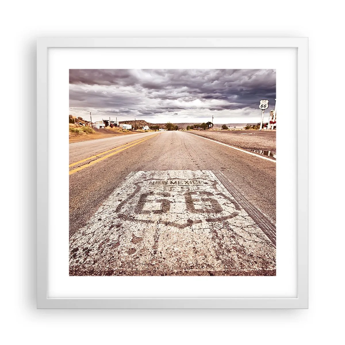 Póster en marco blanco - Mother Road: una leyenda americana - 40x40 cm