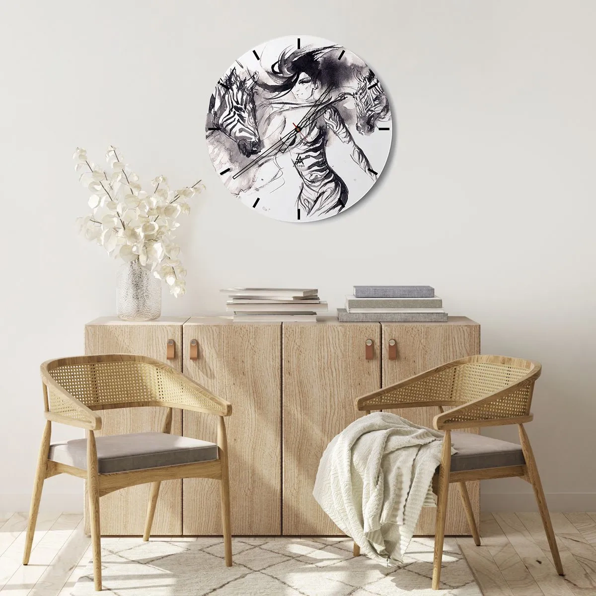 Reloj de pared - Reloj de vidrio - Una mujer en forma artística bailando con dos personas reunidas. - 30x30cm - Bailando con las cebras - Decoración de pared moderna para salón, cocina y dormitorio ARTTOR